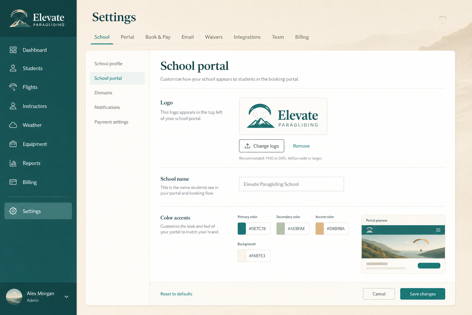School branding settings